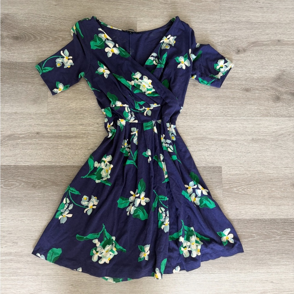 Lands' End Navy Floral Midi Dress